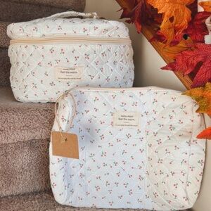 Charming Dainty Cherries Quilted Travel Bag Set